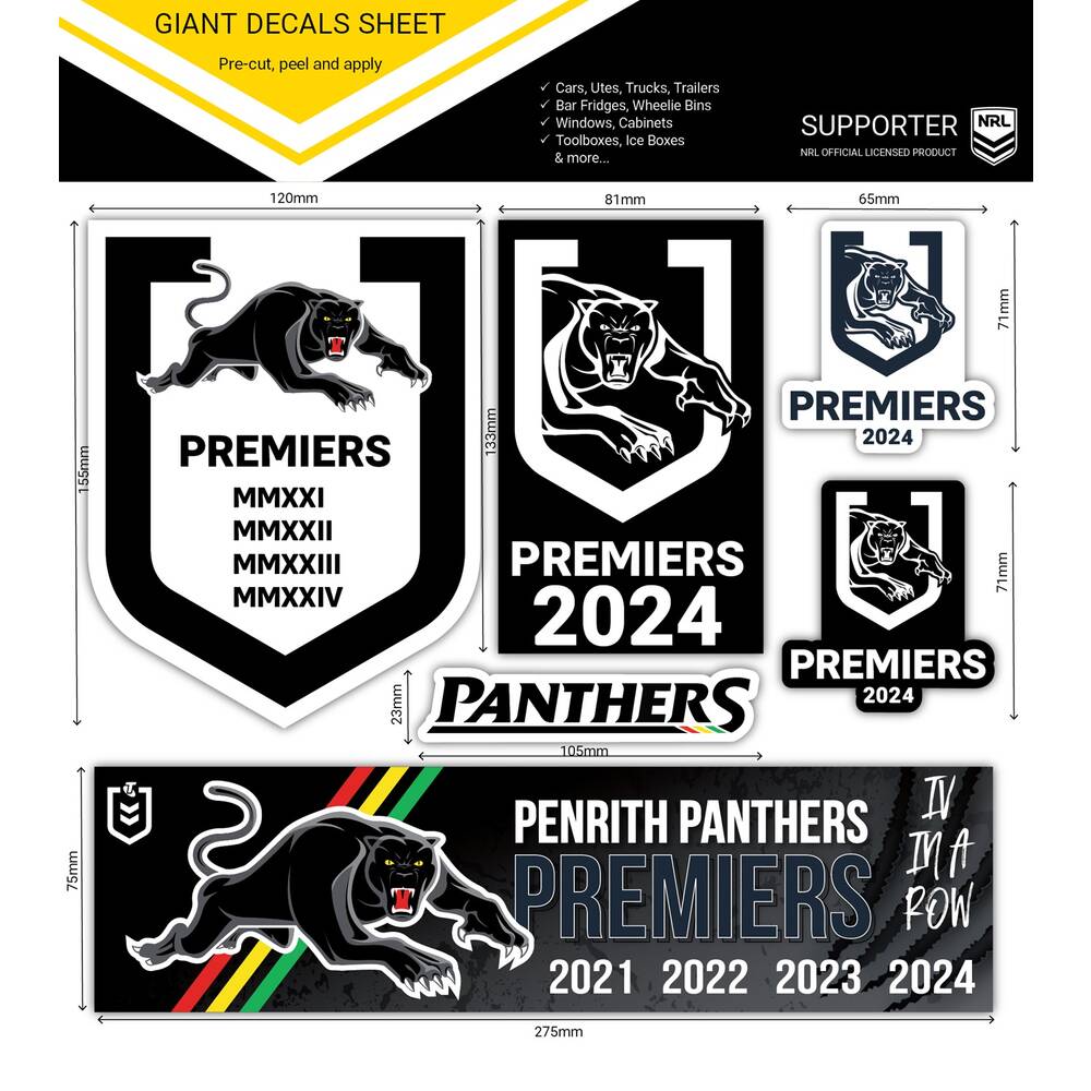2024 Panthers Premiers 4-in-a-Row Giant Decal Sheet1