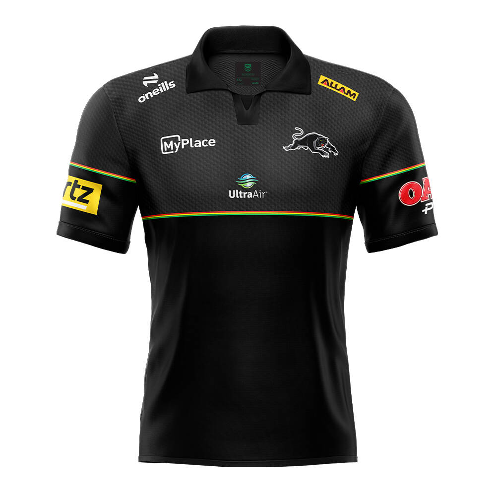 2025 Panthers Men's Black Media Polo1