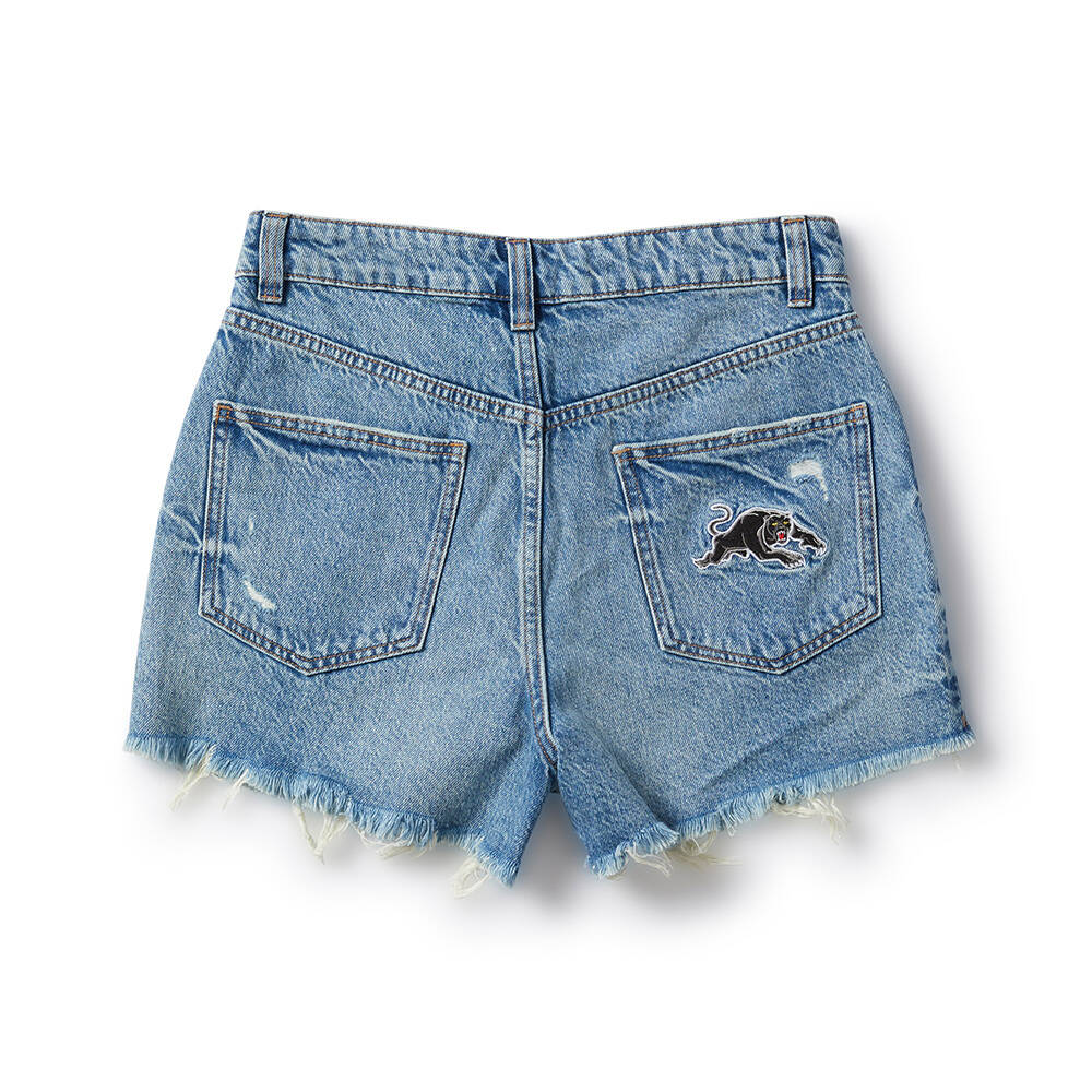 Panthers Women's High Mom Denim Shorts3