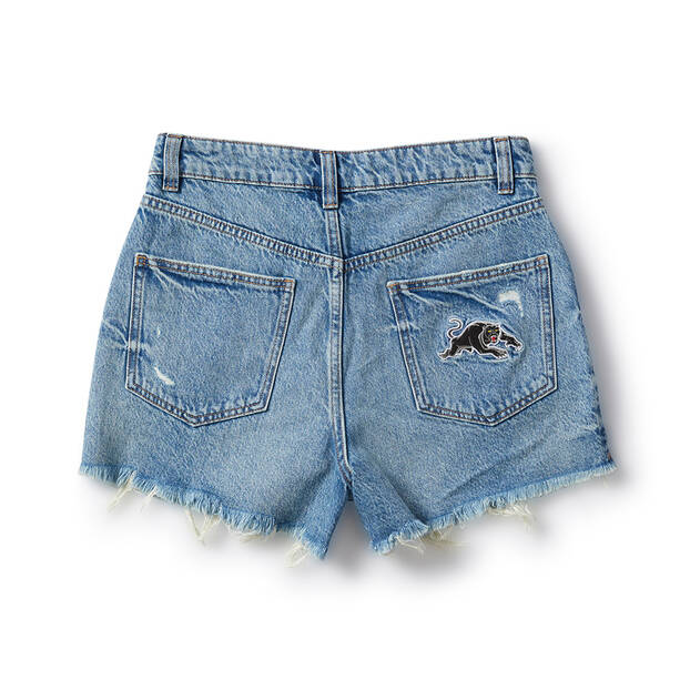 Panthers Women's High Mom Denim Shorts1