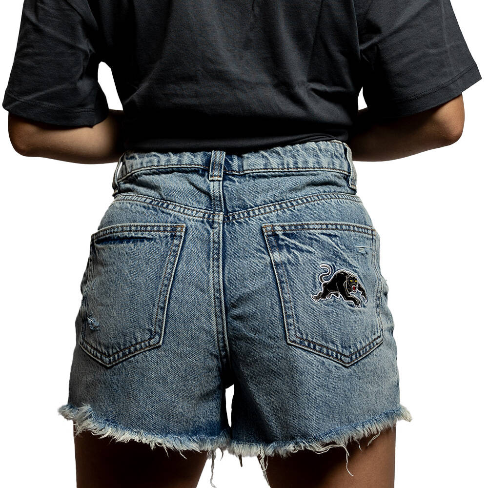 Panthers Women's High Mom Denim Shorts1